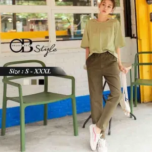 SUGAR COLOR ELASTIC WAIST PANTS