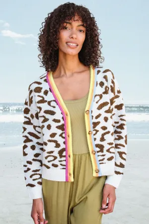 Sundry Leopard Boxy Cardigan in Cream/Sorbet Leopard