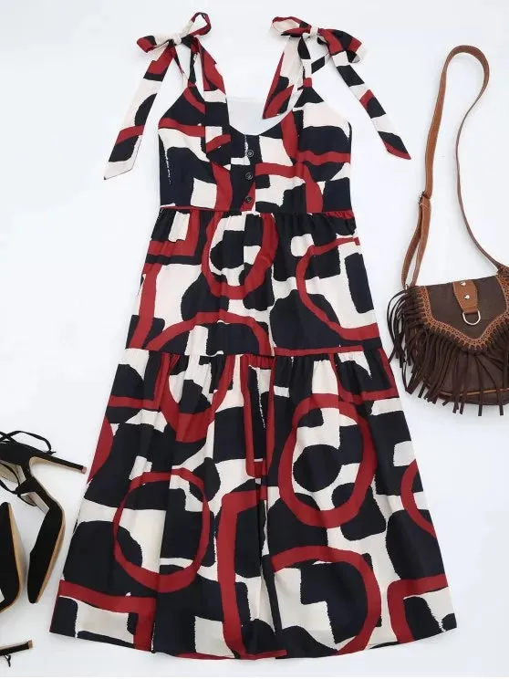 TastyHottie - Trendy Tie Shoulder Printed Sleeveless Sundress