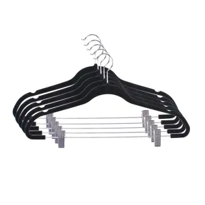 Velvet Hangers With Clips, (Pack of 5), Black