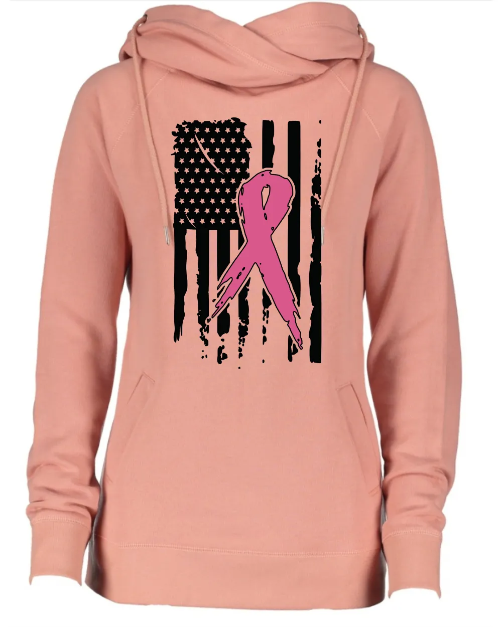 Vertical Flag Pink Out Tackle Cancer Football Cowl Double Hood Top