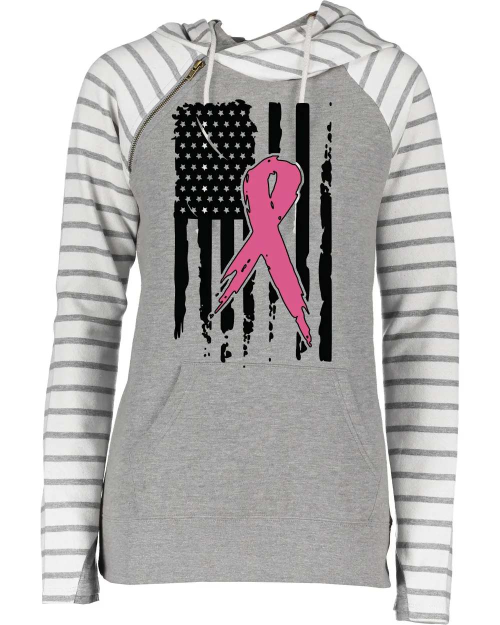 Vertical Flag Pink Out Tackle Cancer Football Cowl Double Hood Top