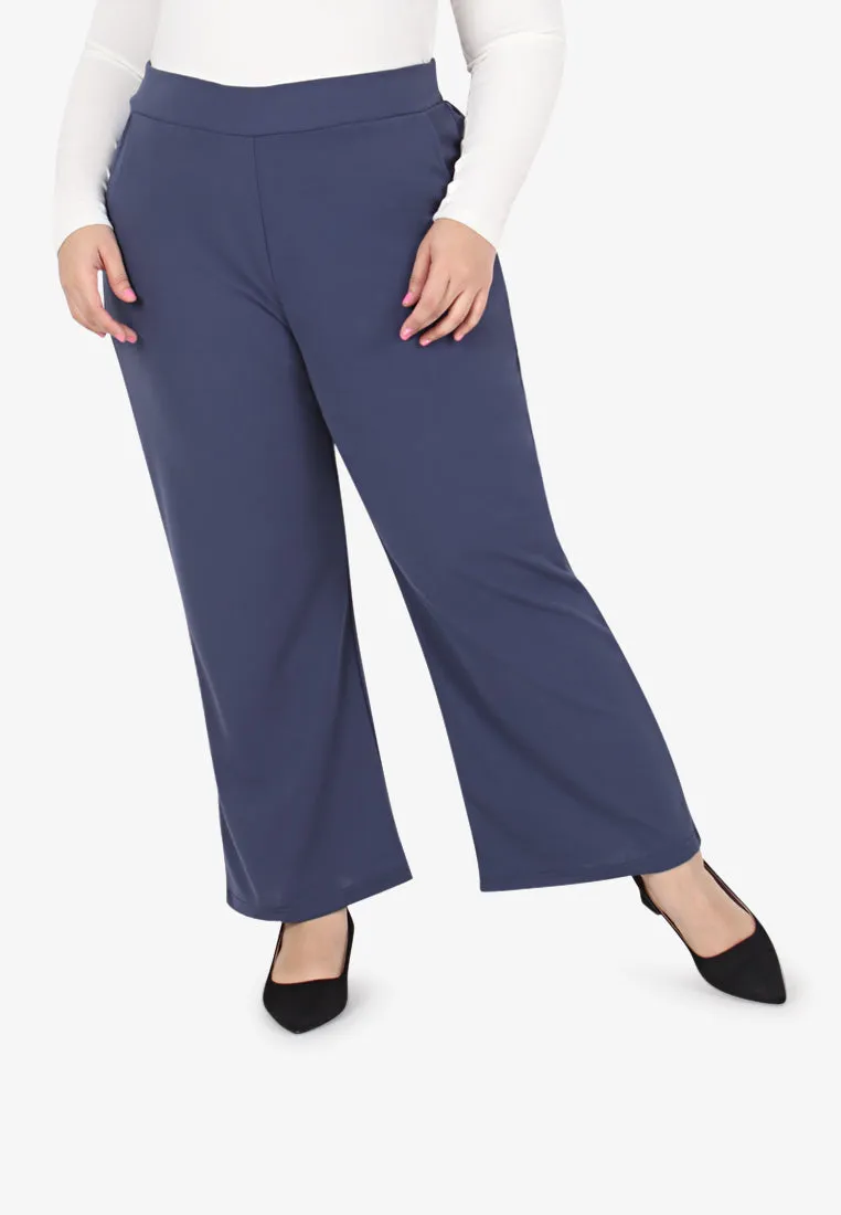 Wilia Basic Straight Leg Pants - Blue