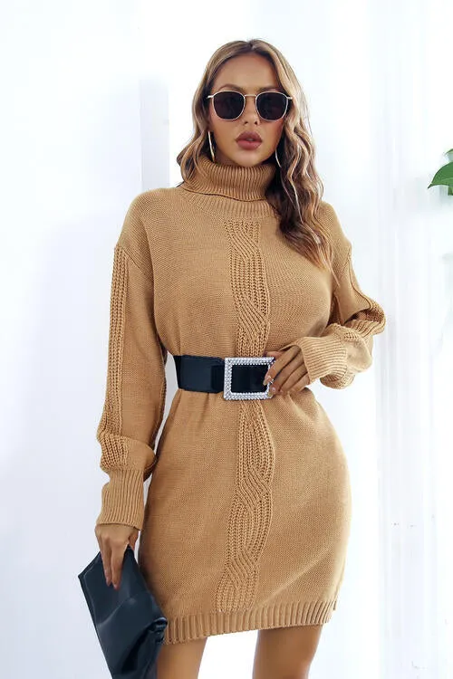 Women's Turtleneck Long Sleeve Sweater Dress